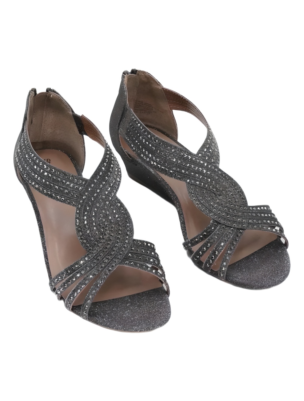 Style Co Ginifur Embellished Satin Strappy Wedge Sandals Platino Pewter Size 7M